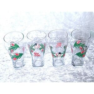 4 Vtg Big Boy Restaurant Christmas Glasses Santa Hat Holiday Tumblers Holly 90s